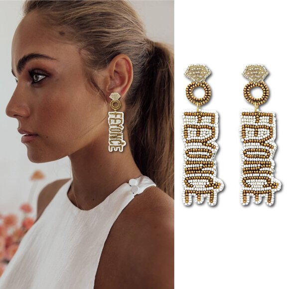FEYONCE Fiance Engagement Bridal Shower Gift Earrings Wedding Bride Bead Beyonce - Picture 1 of 3